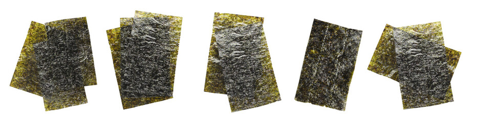 Set with nori sheets on white background, top view. Banner design
