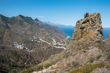Fototapeta na wymiar View of the beautiful Anaga Mountains at Santa Cruz de Tenerife from Amogoje viewpoint (Mirador de Amogoje) - Santa Cruz de Tenerife, Canary Islands, Spain