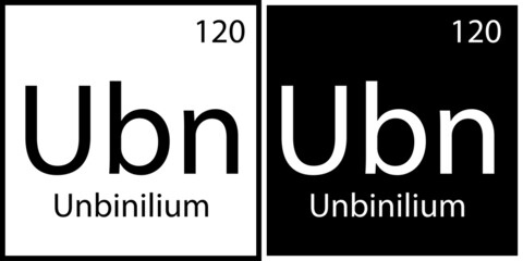 Unbinilium icon. Chemical sign. Mendeleev table element. White and black squares. Vector illustration. Stock image.