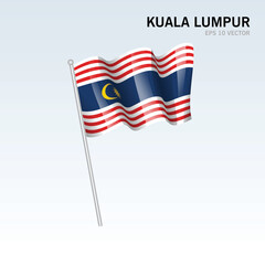 Waving flag of Kuala Lumpur state and federal territory of Malaysia isolated on gray background