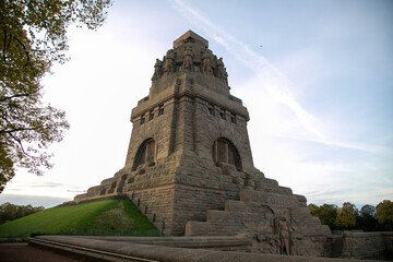 Low ang shot of the monument to the battle of the nations in Leipzig, Germany