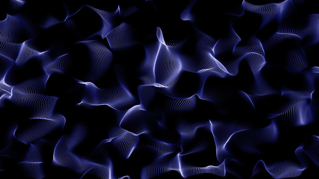 abstraction of neon wave on black background. blue abstract texture
