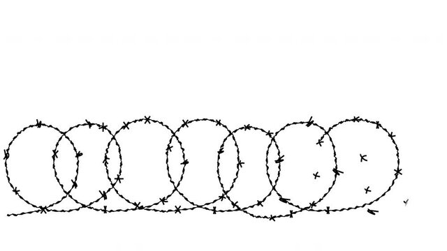 Barbed wire self drawing animation. Symbol of restriction, prison.