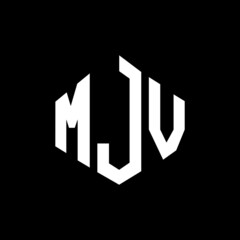 MJV letter logo design with polygon shape. MJV polygon and cube shape logo design. MJV hexagon vector logo template white and black colors. MJV monogram, business and real estate logo.