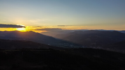 Sunset Over Hills, Aerial View