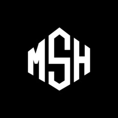 MSH letter logo design with polygon shape. MSH polygon and cube shape logo design. MSH hexagon vector logo template white and black colors. MSH monogram, business and real estate logo.