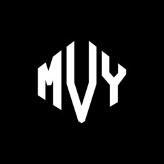 MVY letter logo design with polygon shape. MVY polygon and cube shape logo design. MVY hexagon vector logo template white and black colors. MVY monogram, business and real estate logo.