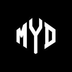 MYD letter logo design with polygon shape. MYD polygon and cube shape logo design. MYD hexagon vector logo template white and black colors. MYD monogram, business and real estate logo. - obrazy, fototapety, plakaty