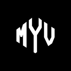 MYV letter logo design with polygon shape. MYV polygon and cube shape logo design. MYV hexagon vector logo template white and black colors. MYV monogram, business and real estate logo.