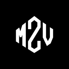 MZV letter logo design with polygon shape. MZV polygon and cube shape logo design. MZV hexagon vector logo template white and black colors. MZV monogram, business and real estate logo.
