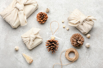 Handmade Christmas toys on light background