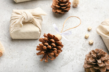 Handmade Christmas toys on light background