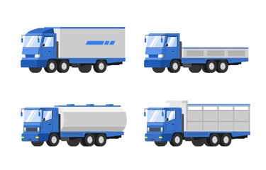 Set of  heavy duty trucks. Vector flat style illustration.