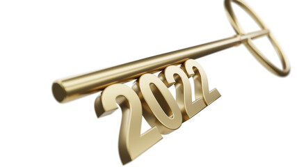 Happy New Year background. Key for success in 2022. 3D illustration