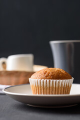 Healthy breakfast banana cake on black background