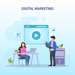 Video Marketing Vector Illustration Concept , Flat vector template Style Suitable for Web Landing Page, Background.