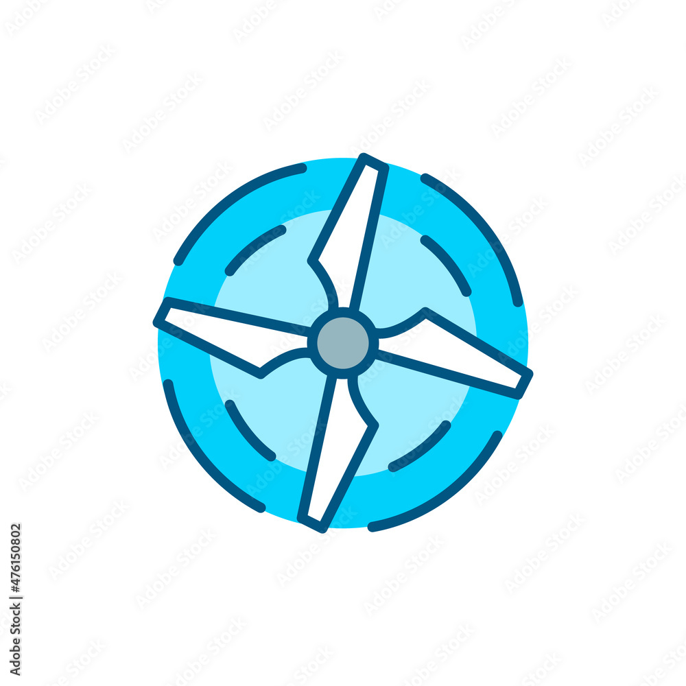 Poster drone propeller top view with rotating blades. pixel perfect, editable stroke colorful icon