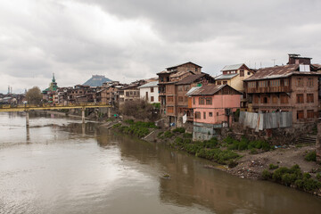 Fototapeta na wymiar Srinagar old city, is the summer capital of Jammu and Kashmir It lies in the Kashmir Valley on the banks of the Jhelum River