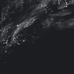 かすれた銀色の筆跡が上部にある抽象正方形ダークバナー　しぶき　黒背景　和風　筆　スペース