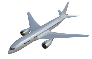 Passenger aircraft flying on white background, 3d illustration