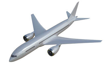 Passenger aircraft flying on white background, 3d illustration