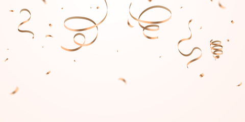 Celebration background template with confetti and Rose gold ribbons. luxury greeting rich card.