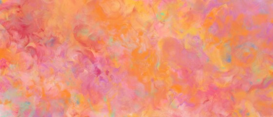 春の油絵抽象背景）パレットナイフペインティング・アート横長バナー　温かい　ピンクとオレンジ
