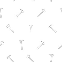 Pattern of hammer with wooden handle in line style. On a white background. Tools for carpenters and carpenters. Flat vector illustration.