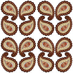 Illustration raster seamless paisley pattern with patterns on white isolated background. High quality illustration