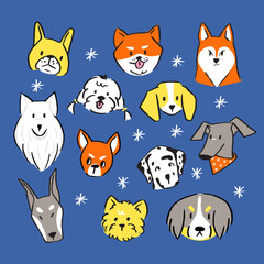 Obraz premium A Dogs collection. Cartoon dogs breeds set. Different varieties of coat color dogs set.seamless pattern. Vector illustration