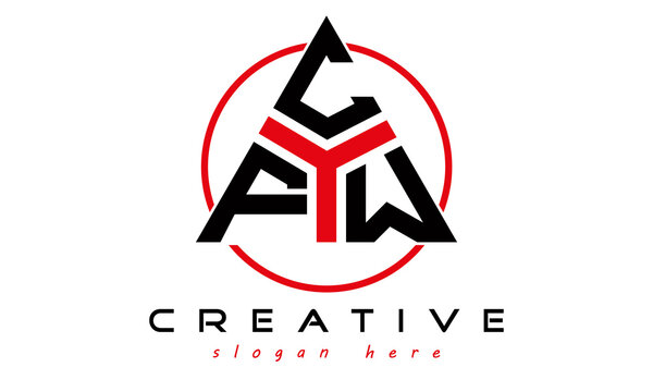 triangle badge with circle FCW letter logo design vector, business logo, icon shape logo, stylish logo template