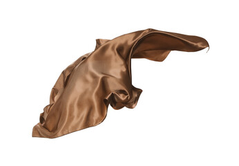 Beautiful delicate brown silk floating on white background
