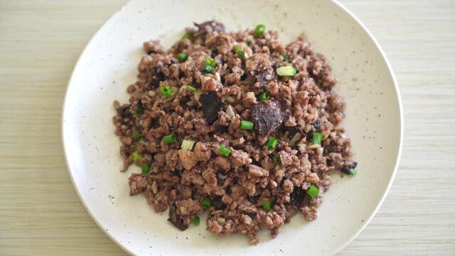 Stir-fried Chinese Olives with Minced Pork - Asian food style