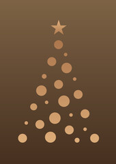 Vertical vector simple Christmas tree with gradient gold card background