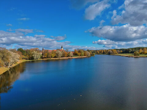 Aerial View Of The Nesvizh Castle And The Lakes Around It In Belarus