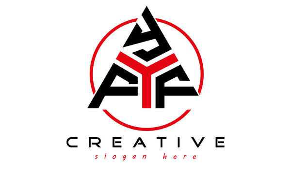 triangle badge with circle FYF letter logo design vector, business logo, icon shape logo, stylish logo template