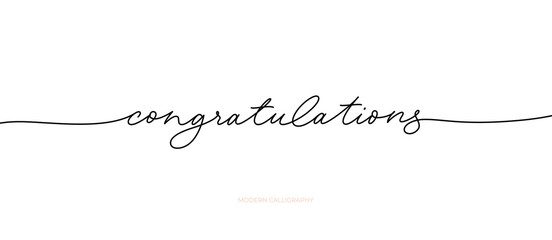 Congratulations pen calligraphy banner. Handwritten modern pen lettering with swashes. Vector greeting card. Modern black line calligraphy word. Ink illustration isolated on white background - obrazy, fototapety, plakaty