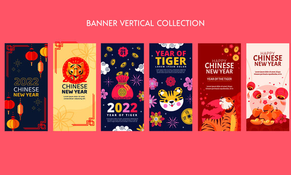 happy chinese new year banner vertical collection flat design
