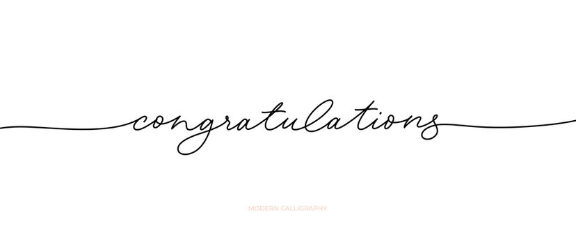 Congratulations pen calligraphy banner. Handwritten modern pen lettering with swashes. Vector greeting card. Modern black line calligraphy word. Ink illustration isolated on white background