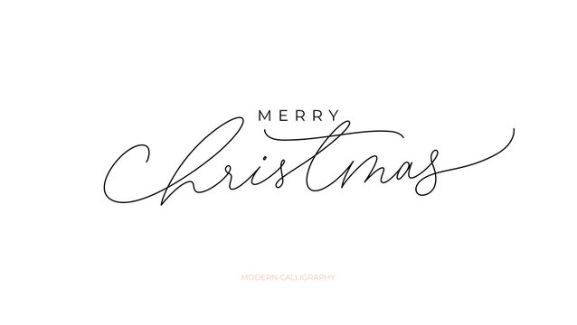 Merry Christmas black pen lettering to winter holiday design. Creative typography for Holiday greeting cards. Hand drawn modern line calligraphy isolated on white background. Festive vector text