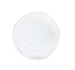 Tasty brie cheese isolated on white, top view