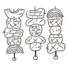 野菜と肉の串焼き、バーベキュー