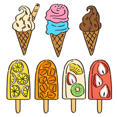 ソフトクリームとフルーツのアイスバーのセット