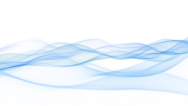Digital colorful gradient particle line wave animation on white background, Technology background particle line wave animation