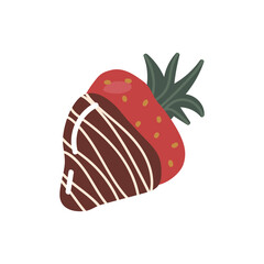 Vector isolated element. Chocolate-covered strawberries. Chocolate for Valentine's Day. Symbols of Valentine's day. Color image on a white background. The print is used for packaging design.