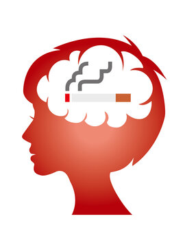 喫煙欲求タバコ禁煙　女性の脳内の思考イメージのピクトグラム　シンボル　シルエット　Brain desires, pictograms