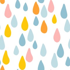 Childish seamless pattern, decorative design, pastel colors. Hand drawn rain drops. Vector geometric background.