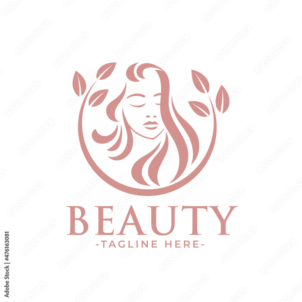 Wall mural natural pink beauty woman feminine logo template