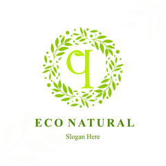 Creative Modern Initial q Letter with Circle Leaves Frame for Eco Friendly Fashion, Beauty Cosmetic, Make up, Soap, Environment Consultant Service Business Logo Vector Idea Design