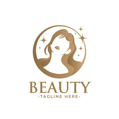 Golden beauty woman feminine logo template